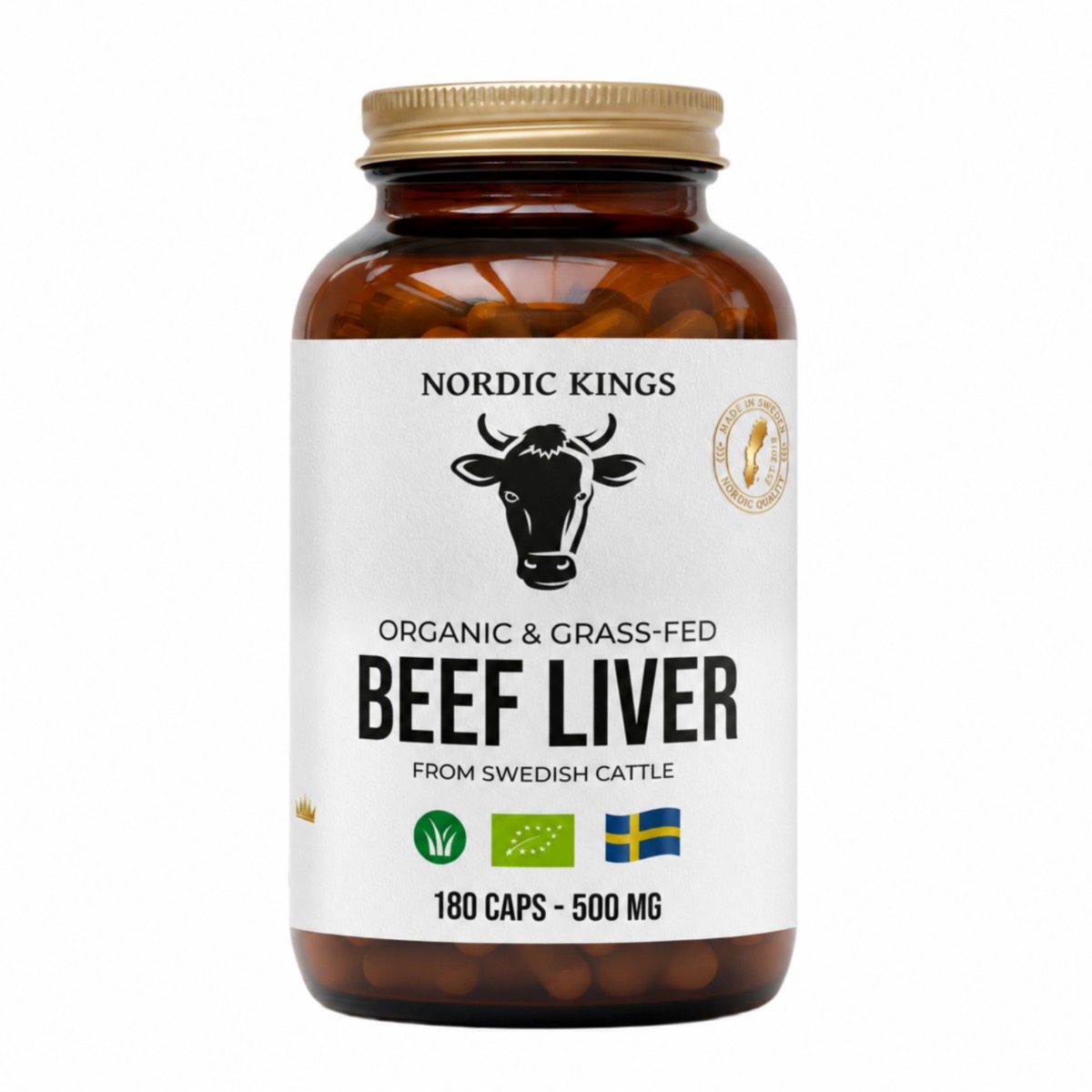 Nordic Kings 100 % Grasgefütterte & Biologische Rinderleber 180 Kapseln
